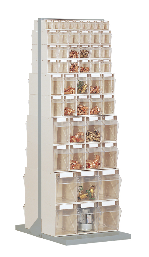 Kopen voor in het magazijn, wordt als kast gebruikt. Een stand met stala kantelbakken en inhoud binnenin.